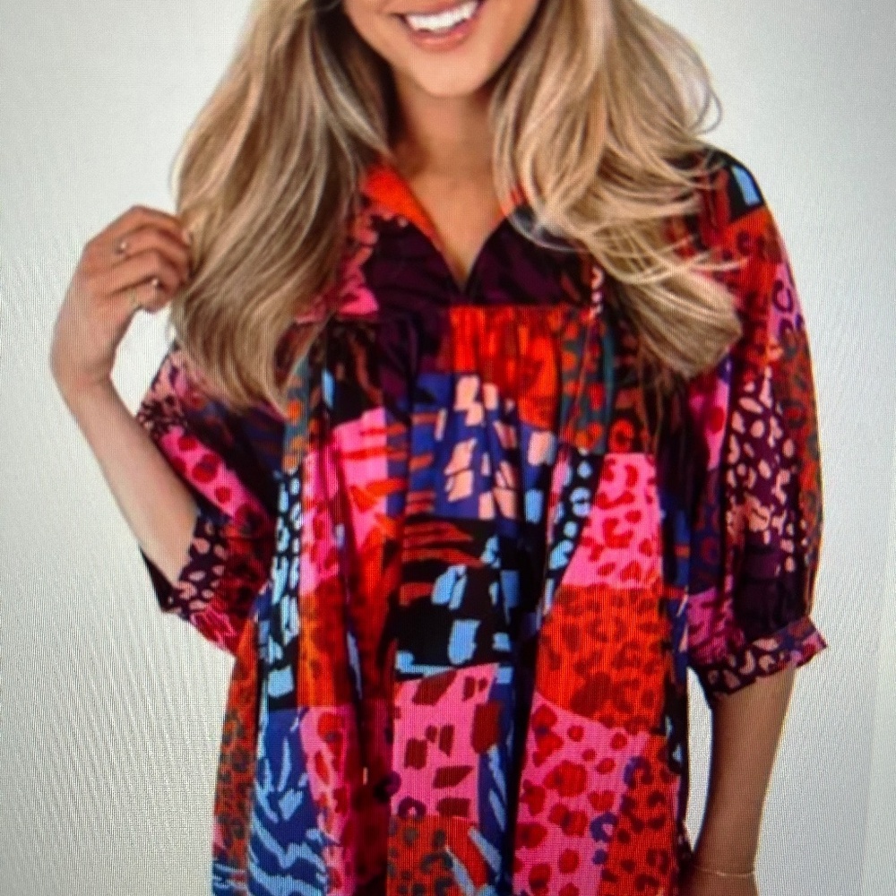 NWT J. Marie Jade tunic blouse top in mixed animal print Size S
